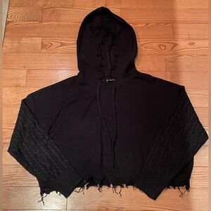 Forever 21 Distressed Black Cropped Hoodie